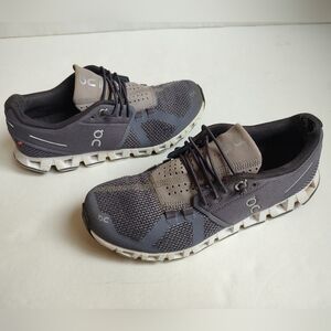 On Clouds 5 Shark Gray Pebble Women Sneakers Purple Mesh Running Lace up Logo 6
